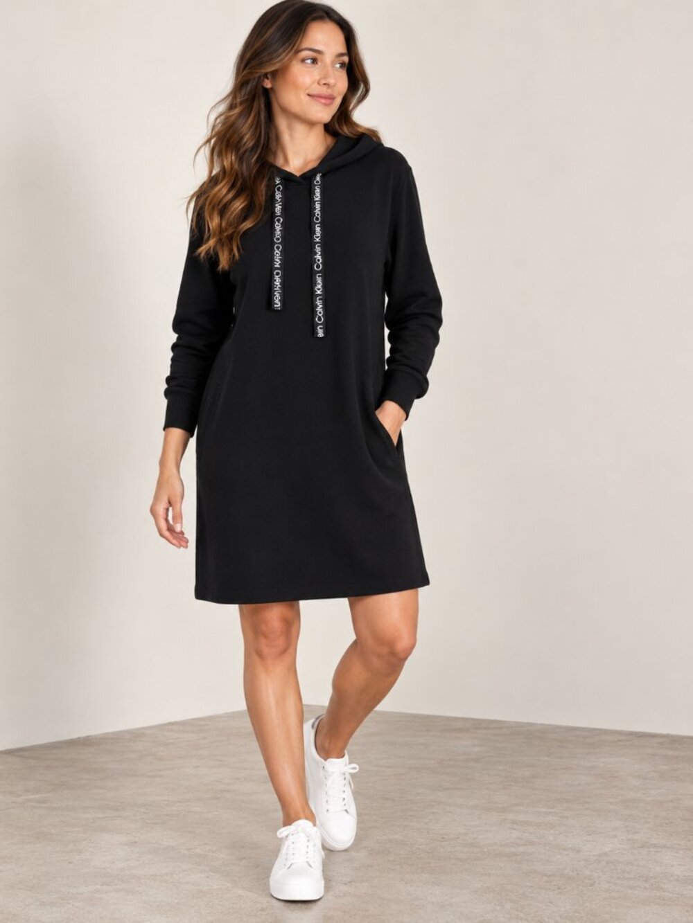Calvin Klein Women’s M Black Hooded Long Sleeve Sweater Dress NWT